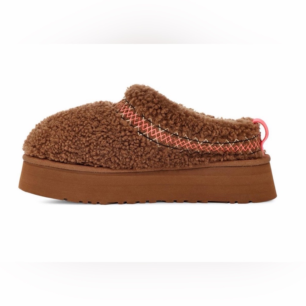 UGG Tazz Heritage Braid- Brown Shearling Mules with Pink Accents - Picture 2 of 8